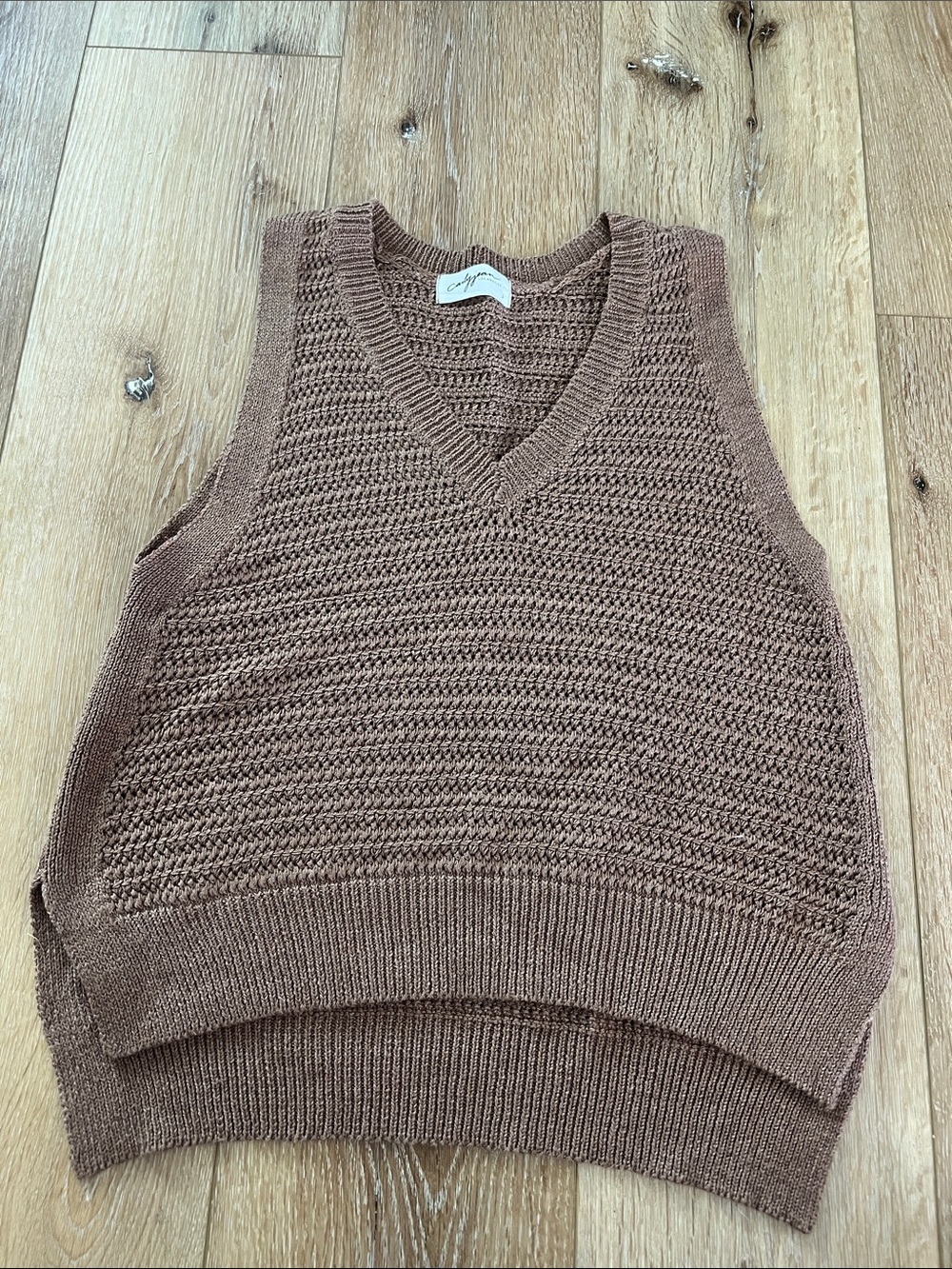 Carly Jean Los Angeles Brown Woven V-Neck Sweater Vest
